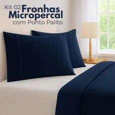 Kit 02 Fronha 400 Fios Micropercal 70x50cm com Ponto Palito Toque Acetinado Preço Baixo Oferta Cores