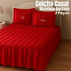 Colcha Casal Kit 3 Peças Com Babado Te Amo Bordada Cobre Leito Diversas Cores Preço Barato