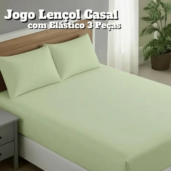Kit Jogo Lençol Casal Com Elástico 3 Peças Malha 100% Algodão Fio Penteado Maciez Conforto Qualidade