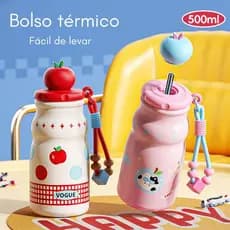 Garrafa Térmica Mini Portátil 480ml Aço Inoxidável SUS316 com Cordão e Filtro de Chá Ideal para Bolsa Fácil de Levar