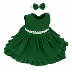 Vestido Infantil Bebê Menina Com Tiara Verde Festas Linda - Tam. P ao 3 anos | Diversas Cores