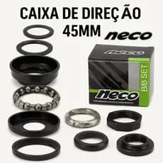 Movimento Central Neco 45mm Preto Com Colar Kit Completo 10 Peças Para Bicicleta Com Rosca