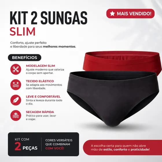 Sunga Slim Masculina Kit com 2