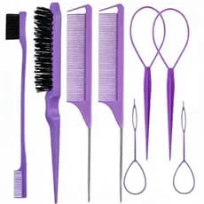 Kit Conjuntos tranças de cabelo com 8 e 9 peças, incluindo pentes e ferramentas para trançar kit 9 peças com borrifador