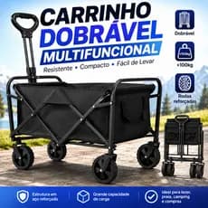 Carrinho Dobrável Multiuso Reforçado 100kg Praia Camping Compras Jardim com Rodas