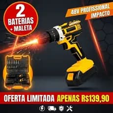 Furadeira Parafusadeira 48V Kit Profissional Sem Fio Com Maleta e Acessórios