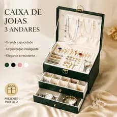 Caixa de Joias de 3 Camadas, Caixa de Armazenamento de Joiasde Couro PU Com 2 Gavetas