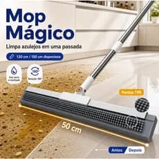 Mop Mágico Rodo de Silicone 50cm Pontos TPE Limpa Piso Banheiro Cozinha Sala 120/150cm Limpeza