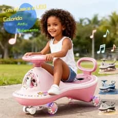 Carrinho de Rolimã Infantil Musical com LED Luzes 360° Anti-Rolamento Seguro Brinquedo Presente