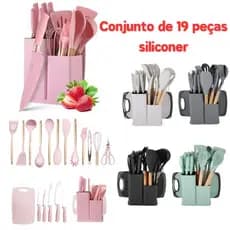 19 Peças Utensílios de Cozinha Silicone Sem BPA, Facas e Colheres Flexíveis Seguros para Uso Diário