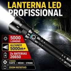 Lanterna LED P50/P90 Tática Recarregável 5000 Lúmens Zoom Longo Alcance 3 Modos 2x26650