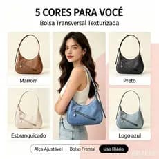 Bolsa de Braço Minimalista Tecido Resistente, Zíper Frontal, Bolsa Pequena para Trabalho e Passeio