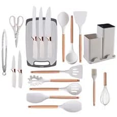 Kit Conjunto De Utensílios Facas Silicone e Plástico Cozinha Jogo Completo Batedeira  Pegador