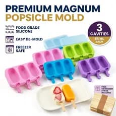 Kit Forma Para Sorvete E Picolé De Silicone Com 3 Furos Colorida Acompanha 50 Palitos Premium Fácil De Desenformar
