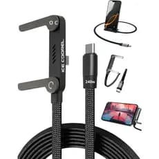 Cabo Turbo Tipo C 240W PD Carregador Com Suporte Dobrável Trançado 360°