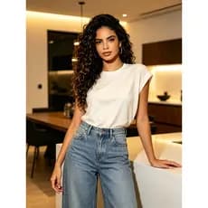 0601 ELE Desconto por Compra em Atacado: Camiseta Feminina Estilo Colete (Sem Mangas) — Blusa Branca Pura