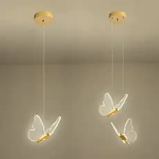 Pendente Dourado Borboleta De Luz LED de 3 cores em 1 luminária de teto do quarto Bivolt