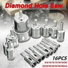 Jogo 16 Brocas Diamantadas Serra Copo furar Vidro Granito Ceramica 6 a 50 mm kit ferramentas