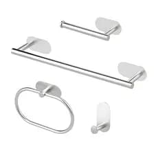 Porta Suporte Acessorios para Banheiro Toalheiro Toalha Kit com 4 Peças Aço Inox