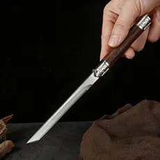 Faca Versátil 18cm - Cabo de Madeira Confortável e Afiada! Com Capa Inclusa, Ideal para Camping e Preparo de Alimentos