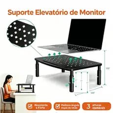 Suporte elevador monitor organizador mesa, 3 alturas ajustáveis base para tela PC desktop escritório