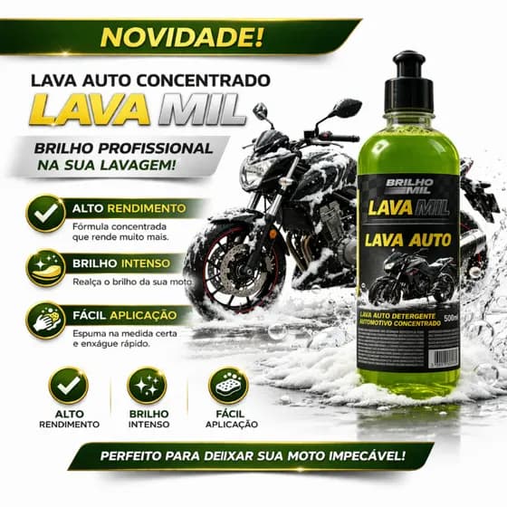 Shampoo Lava Moto - Automotivo Ph Neutro Concentrado - Limpeza Pesada Carro e Moto - 500ml