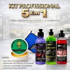 Cera Alien Ind Automotiva + Shampoo Auto + Restaurador de Plástico + Pneu Pretinho+Toalha Microfibra
