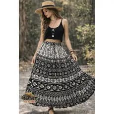 Saia Indiana Longa-saia Hip- Saia Maia Preta E Branco
