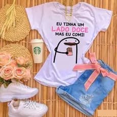 Camiseta Estampada Bento eu tinha um Lado Doce Camisa Básica Feminina