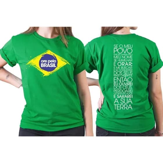 Camiseta Feminina Ore Pelo Brasil Michele Bolsonaro Unissex Verde JsCod Fashion
