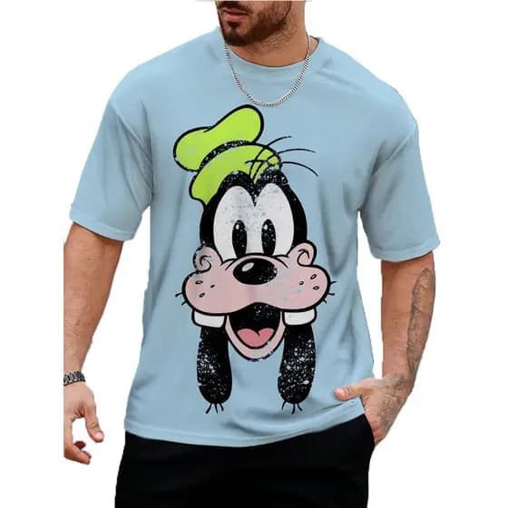 2024 Nova Camiseta Masculina Disney Pateta Diversão Impressão Em Torno Do Pescoço Verão Casual Vintage Manga Curta