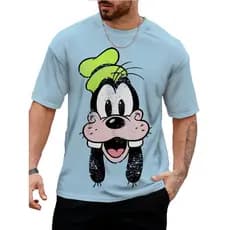 2024 Nova Camiseta Masculina Disney Pateta Diversão Impressão Em Torno Do Pescoço Verão Casual Vintage Manga Curta