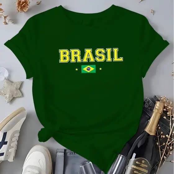 Camiseta Blusa Do Brasil Feminina Copa Do Mundo 2026 Camiseta Torcedor Brasil 100% Algodão Envio Já