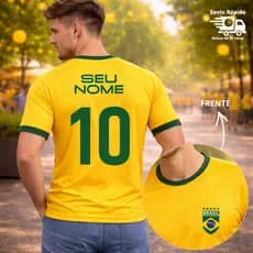 Blusa Brasil Copa 2026 Somente o Nome Personalizada Algodão Unissex Torcida Patriota Brasil 2026