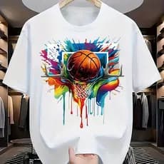 T-shirt gráfica de basquetebol masculino - Camiseta Casual Gola redonda 100% Algodão Premium