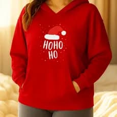 Moletom De Natal Feminino Canguru Confortável Quente Estiloso Estampa Natalina Hohoho 100% Algodão