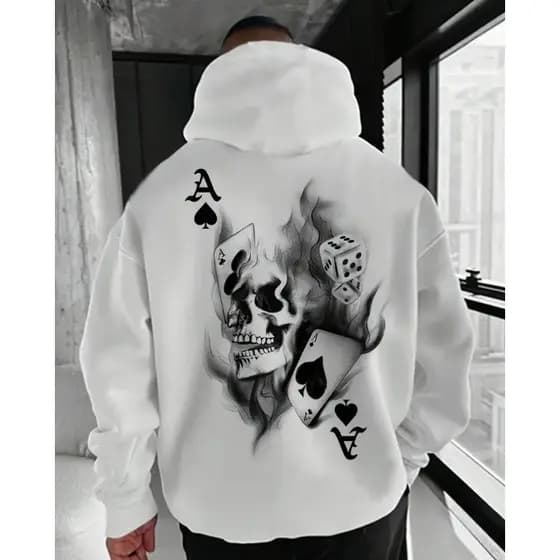Moletom Canguru Masculino Streetwear Casaco Estampado Cartas Caveira Blusa de Frio Moda Inverno