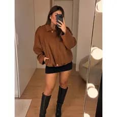 Jaqueta Moda Feminina Suede Oversized Zíper Inverno Premium