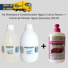 Kit Shampoo + Condicionador Neutro Galão 2 Litros + Creme de Pentear 300 Ml Ágata Queratina