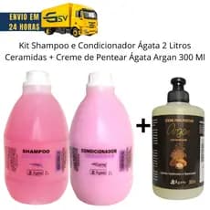 Kit Shampoo + Condicionador Ceramidas Galão 2 Litros + Creme de Pentear 300 Ml Ágata Argan