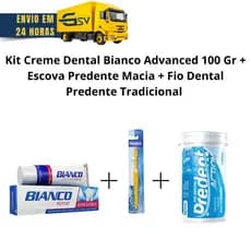 Kit Creme dental Bianco Advenced Repair+Fio Dental Predente Tradicional+Escova Dental Predente Macia