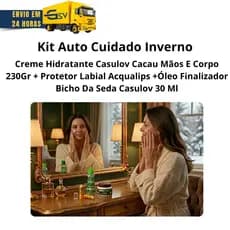 Creme Hidratante Cacau Mãos e Corpo 230Gr+Protetor Labial Acqualips+Óleo Finalizador Casulov 30 Ml