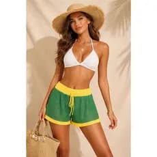 Shorts de tricot saida de praia vazado Brasil Copa do Mundo Feriado Viagem Verão   Praia  Férias