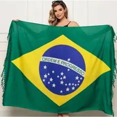 Canga Praia Estampa Brasil com Franjas | Saída de Praia Versátil