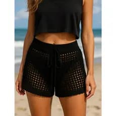 Shorts de tricô crochê saida de praia vazado Simples Boho Férias Praia Confortável Leve Piscina
