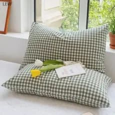 2pcs Fronha de Algodão Lavado Simples Listrada Xadrez para Quarto 47x74cm UHN9