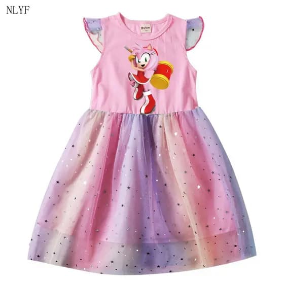 SONIC THE HEDGEHOG Vestido de Princesa para Meninas de 2 a 10 Anos Roupas de Festa de Casamento Vestidos para Bebês e Cr