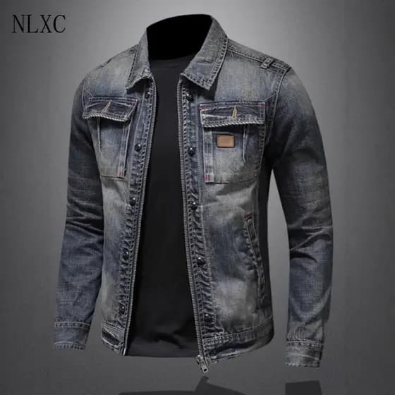 Jaqueta Jeans Retrô Masculina - Estilo Motociclista e Corte Slim Estilo Coreano H9043