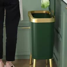 Lixeira Dourada Luxuosa, Grande Capacidade para Cozinha e Banheiro, com Pé Alto, Tipo Push, Plástico T3091