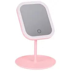 ESPELHO LED TOUCH PORTÁTIL PARA MAQUIAGEM COM BASE ORGANIZADORA ILUMINAÇÃO AJUSTÁVEL USB ROSA BRANCO